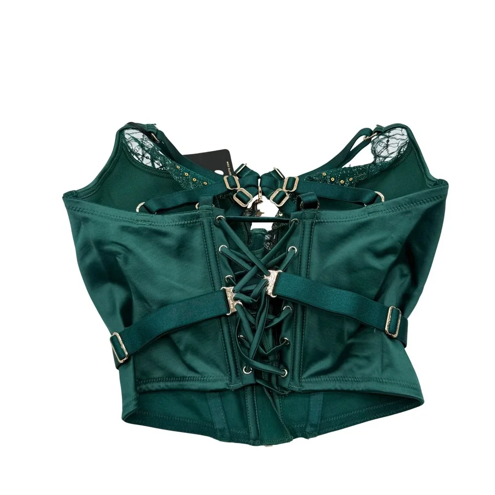 Honey Birdette Gloria Push Up Bustier Forest Green Lace‎ 30H Lingerie Corset Top
